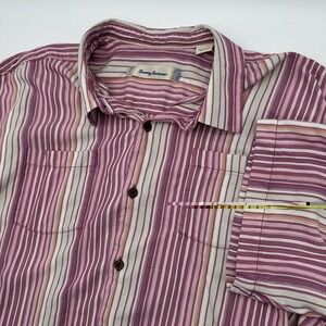 Tommy Bahama Mens Silk Short Sleeve Button Up Shirt Striped Pink Purple XXL